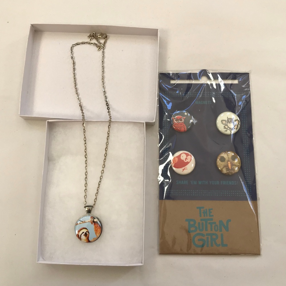 The Button Girl Magnetic Necklace Set - Owl